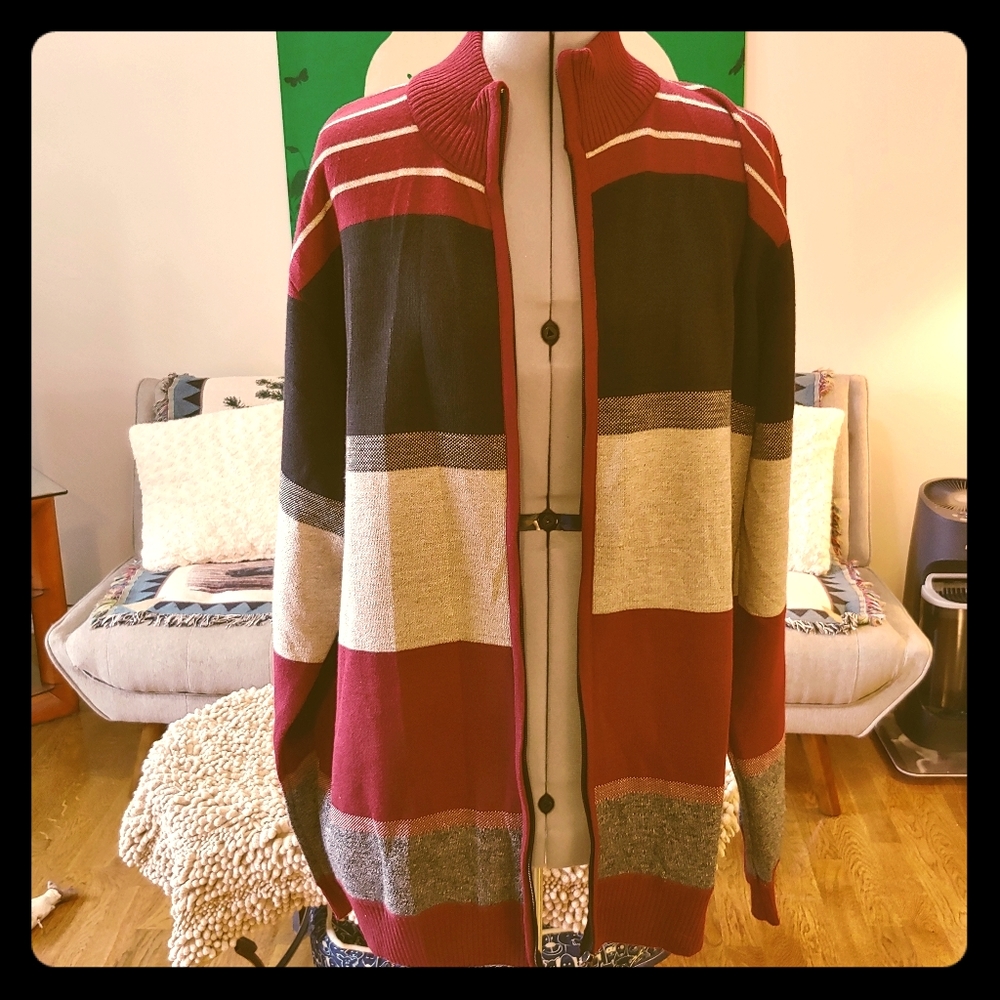 Akademiks black/gray/maroon zip up cardigan XXL NWT